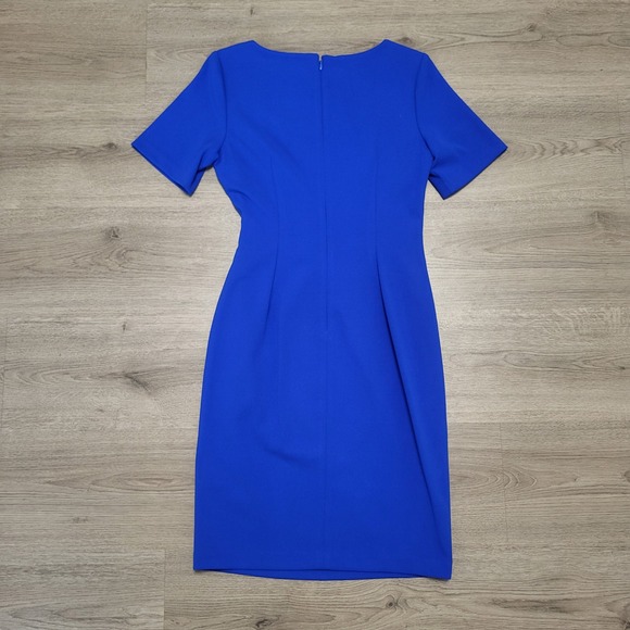 DKNY Womens Cobalt Royal Blue Ruched Side Ring Faux Wrap Sheath Dress Size 2 - Picture 8 of 10